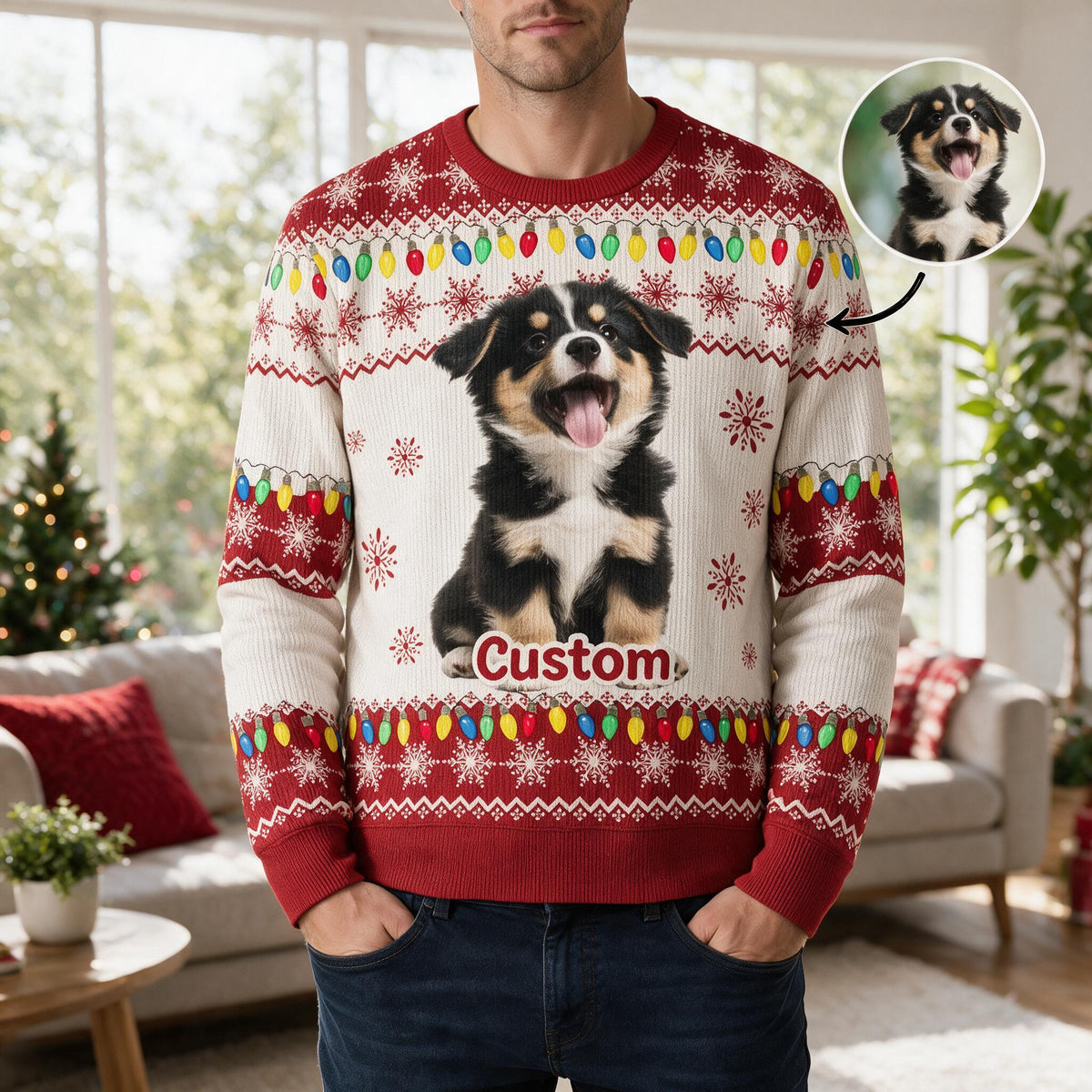 Custom Face Big Head Funny For Dog Lovers Photo Ugly Sweater XU7QP