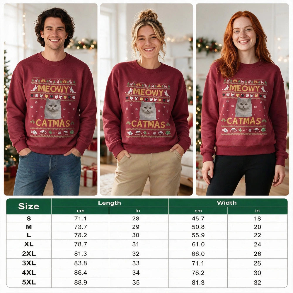 Custom Photo Upload Meowy Catmas Ugly Christmas Sweatshirt H50KQ