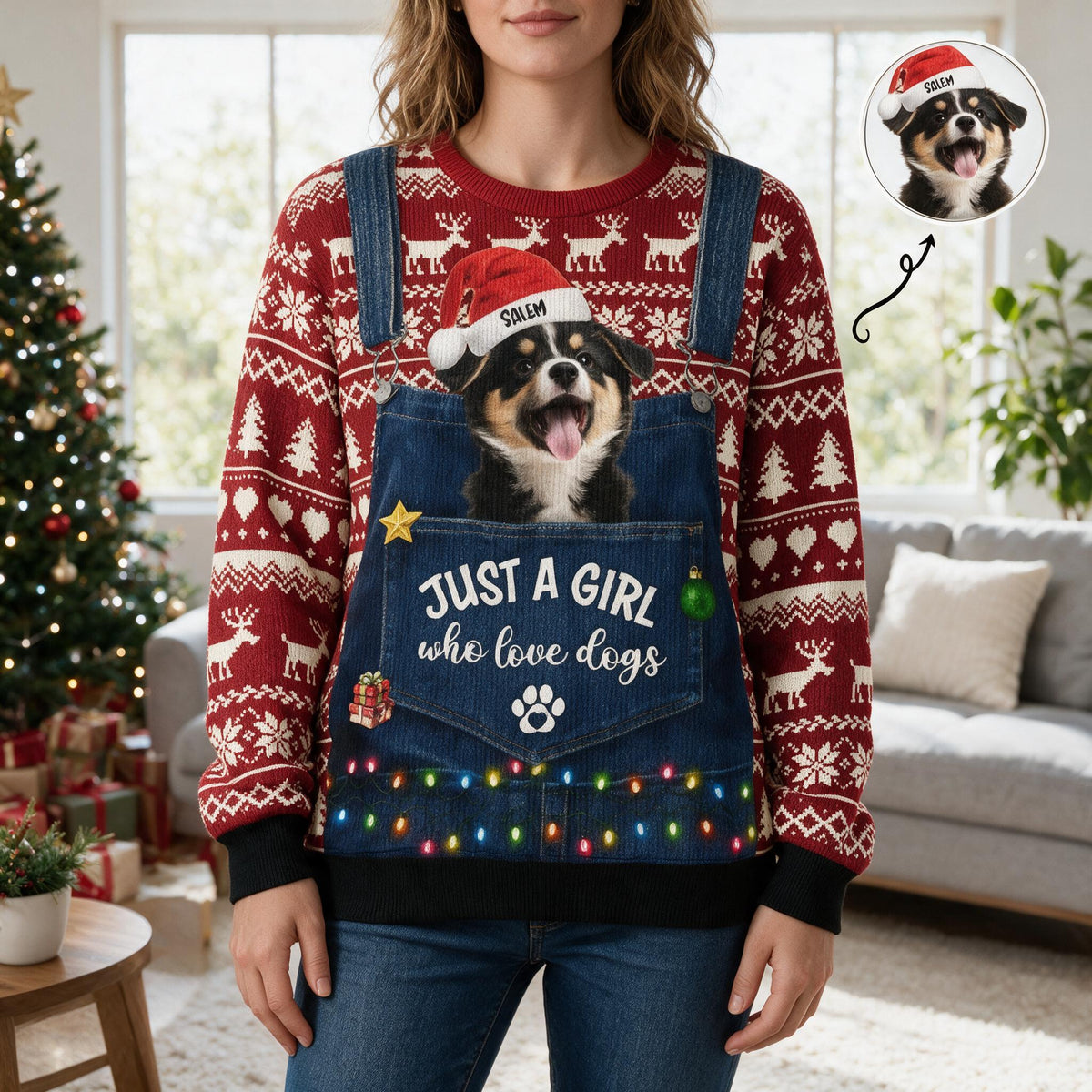 Custom Photo Upload Sweater Just A Girl Who Love Dogs Denim Pocket 65MFE