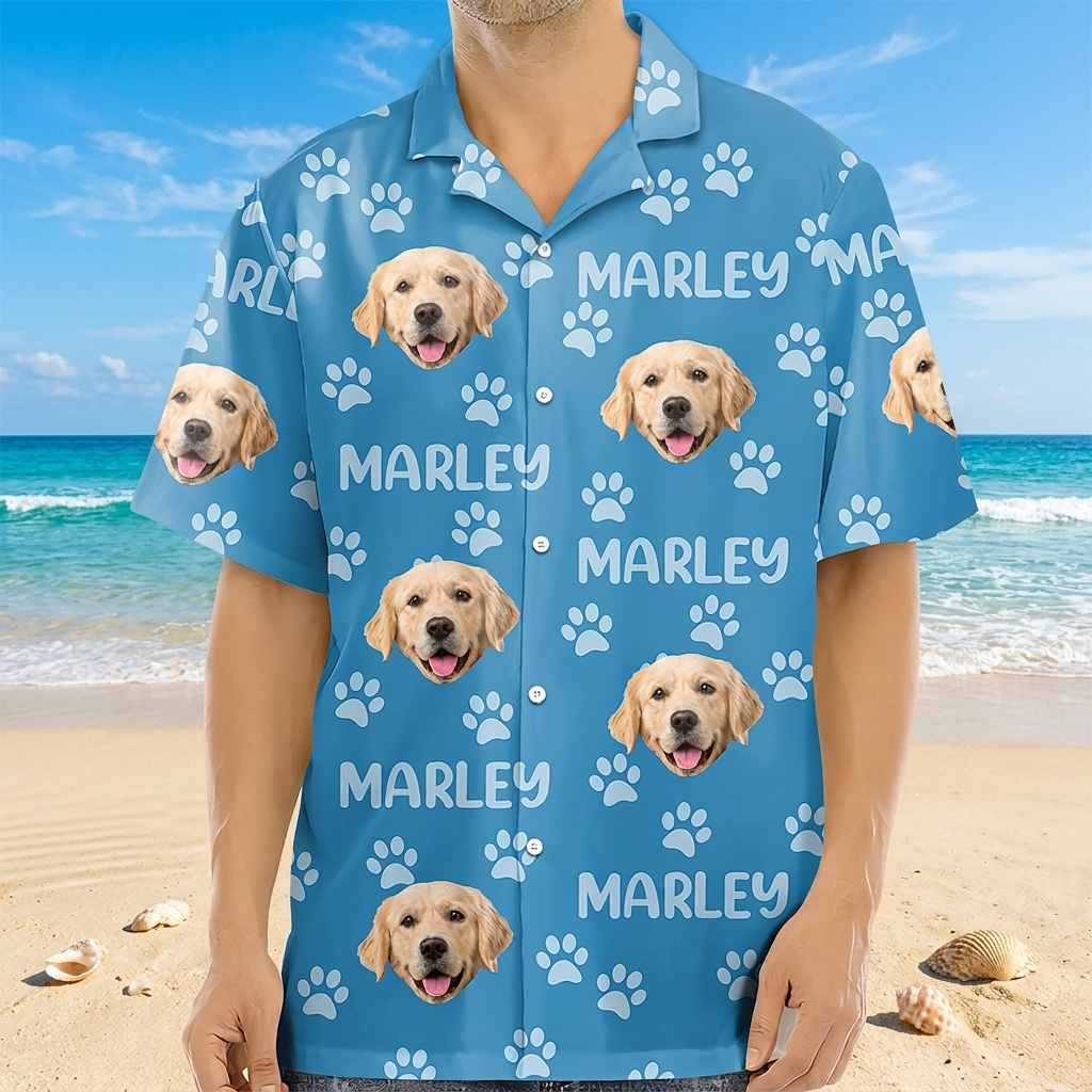 Custom Photo Funny Pet Face Pattern Dog Cat Family Hawaiian Shirt