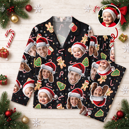 Custom Photo Upload Christmas Pajamas with Gingerbread & Candy Canes EV7GP
