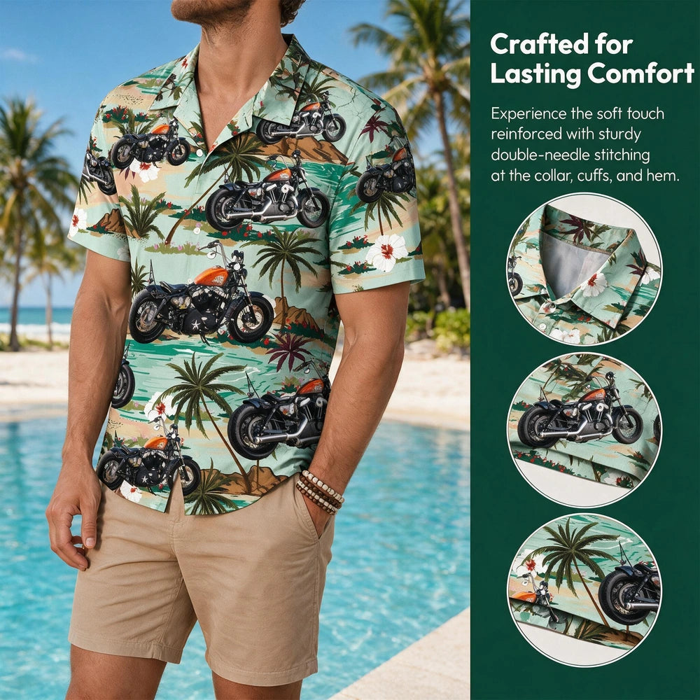 Custom Motorcycle Photo Hawaiian Shirt — Personalized Biker Tropical Aloha Shirt MJ2YJ