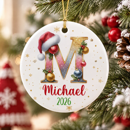 Custom Personalized Ceramic Ornament with Santa Hat & Ornaments 8EUT3
