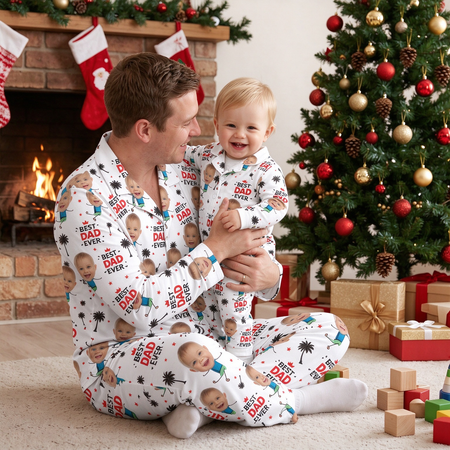 Custom Photo Upload Pajamas with Best Dad Ever Text & Palm Trees CRYV4