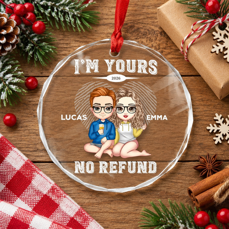 Custom Personalized Round Shaped Glass Ornament with Couple Design S4P4D