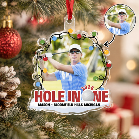 Custom Photo Upload Acrylic Ornament with Hole in One Golf Design FQ9SC