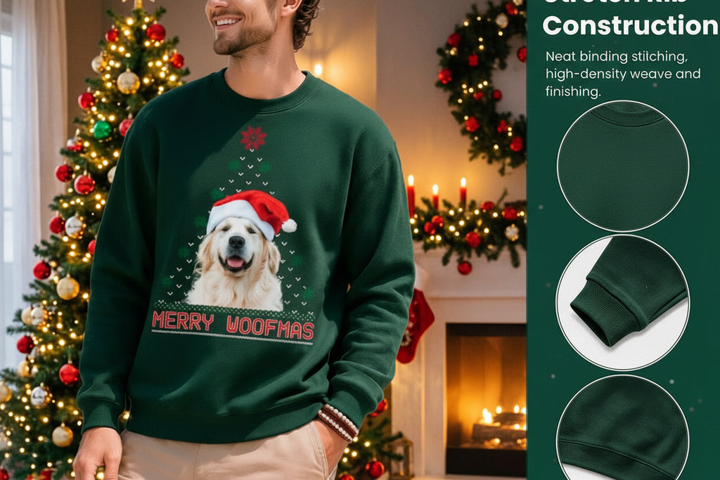 Custom Photo Upload Sweatshirt with Merry Woofmas Ugly Sweater Design 4QXLY