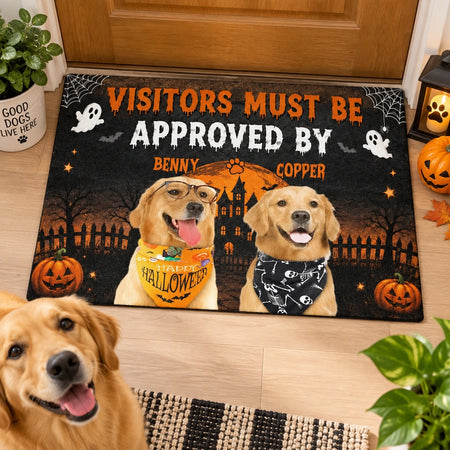 Custom Photo Doormat with Halloween Dogs and Haunted House Design OV8NN