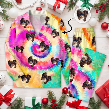 Custom Photo Tie Dye Background Dog Pajamas PTIIV