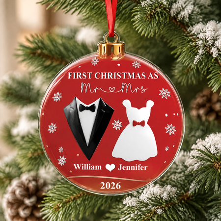 Custom Personalized Acrylic Ornament with Tuxedo & Wedding Dress N4S6S