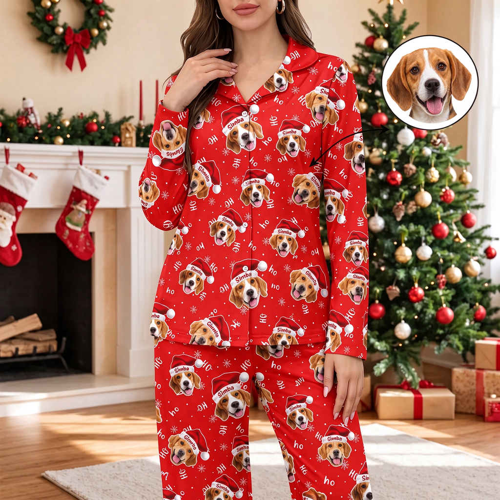 Custom Photo Upload Pajamas with Santa Hats 80P6T