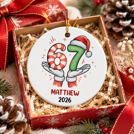 Custom Personalized Ceramic Ornament with Gen Z Slang & Santa Hat GPC6Y