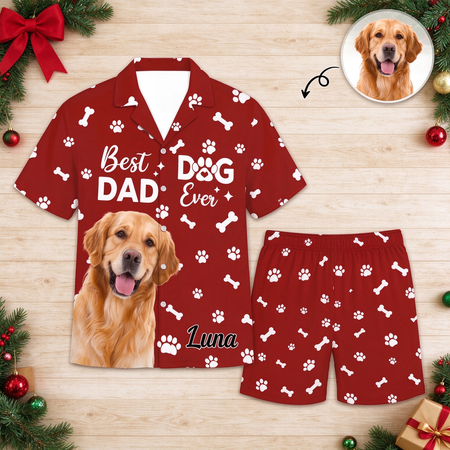 Custom Photo Upload Pajama Set with Dog and Paw Prints 536UB