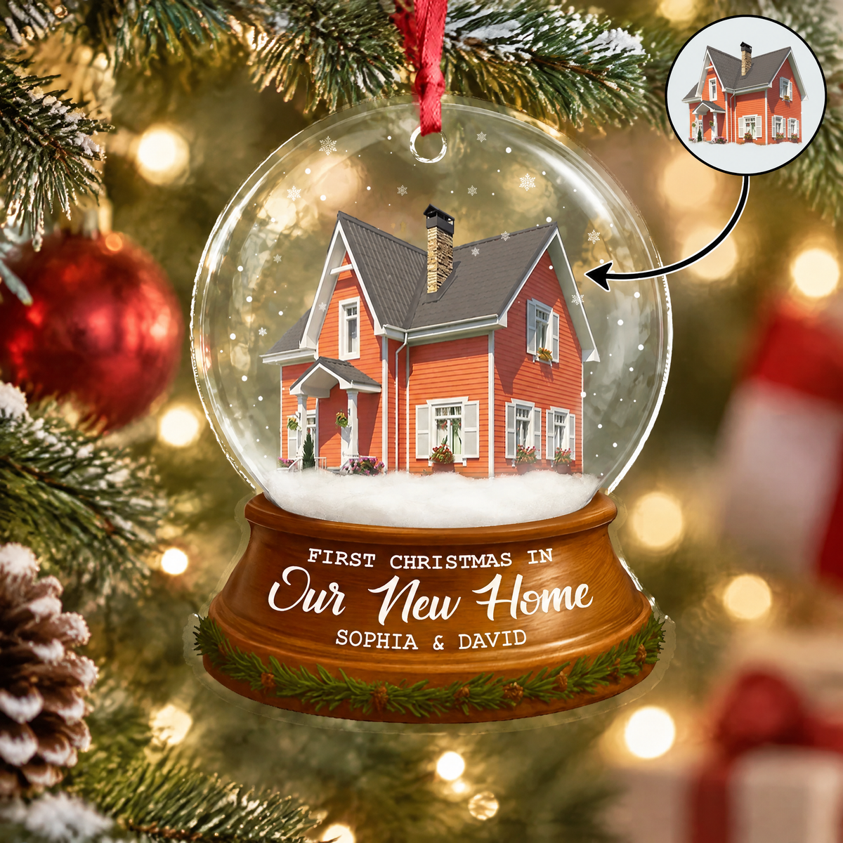 Custom Photo Upload Acrylic Ornament with Snow Globe House 89JKL
