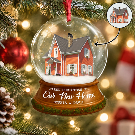 Custom Photo Upload Acrylic Ornament with Snow Globe House 89JKL