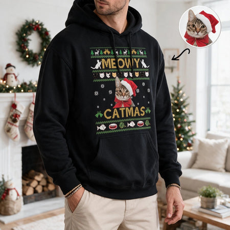 Custom Photo Upload Meowy Catmas Ugly Christmas Sweatshirt H50KQ