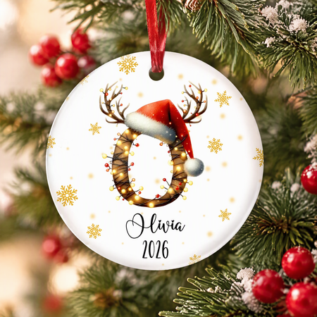 Custom Personalized Ceramic Ornament with Lighted Monogram Initial UY4D2
