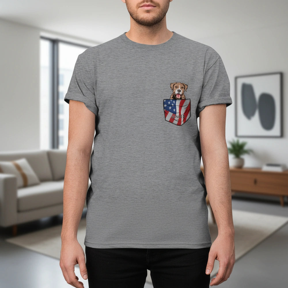 Custom Photo T-Shirt with Dog in American Flag Pocket lifestyle photo