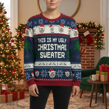 Custom Photo Upload This Is My Ugly Christmas Sweater with Cats lifestyle photo