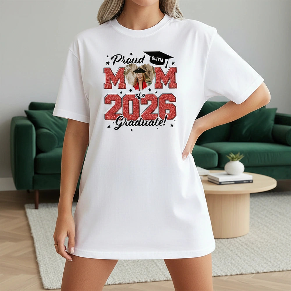 Custom Photo Upload Proud Mom of a Graduate T-Shirt lifestyle photo
