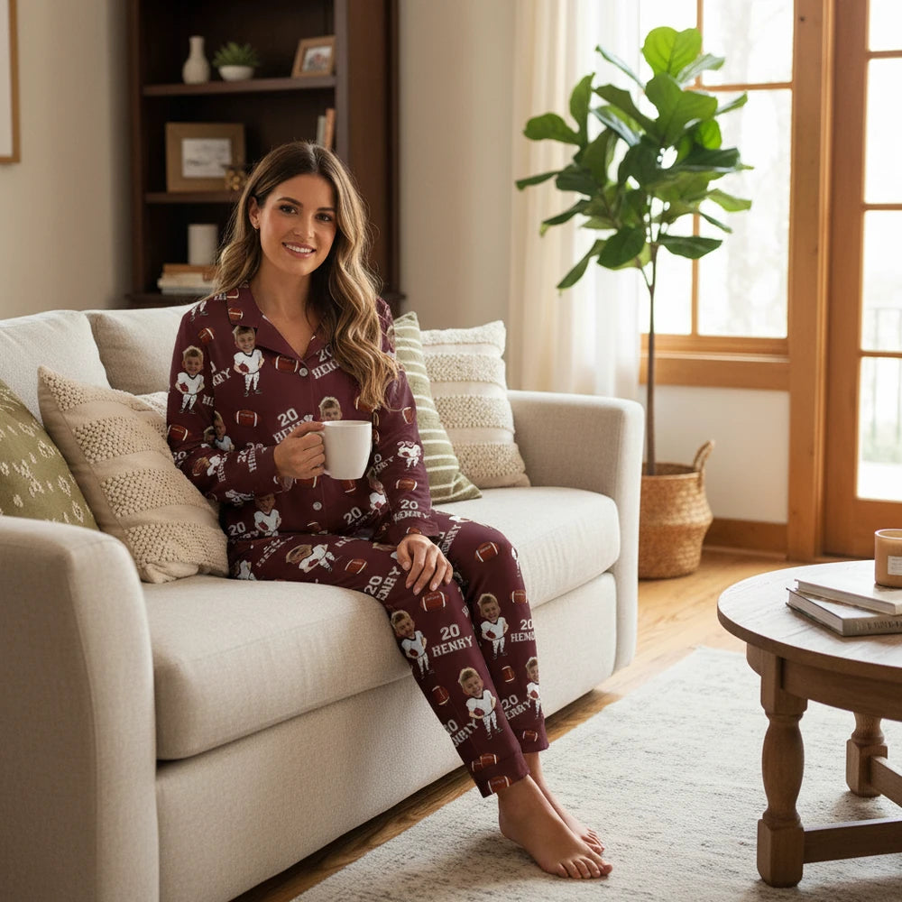 Custom Photo Upload Football Pajamas with Personalized Face lifestyle photo