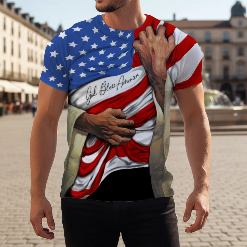 Custom Photo Upload T-Shirt with American Flag God Bless America lifestyle photo