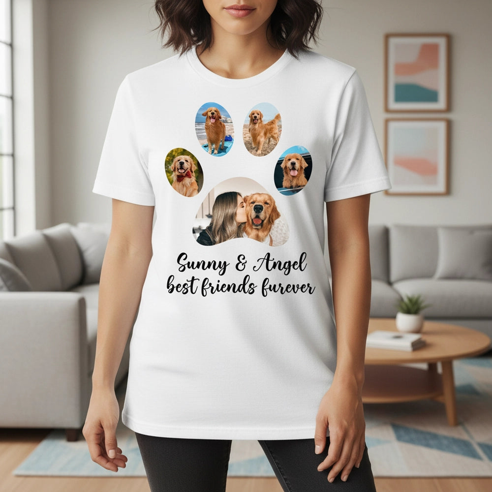 Custom Photo Upload T-Shirt with Paw Print Photo Collage lifestyle photo