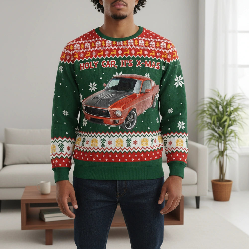 Custom Photo Upload Holy Car It's X-Mas Ugly Christmas Sweater lifestyle photo