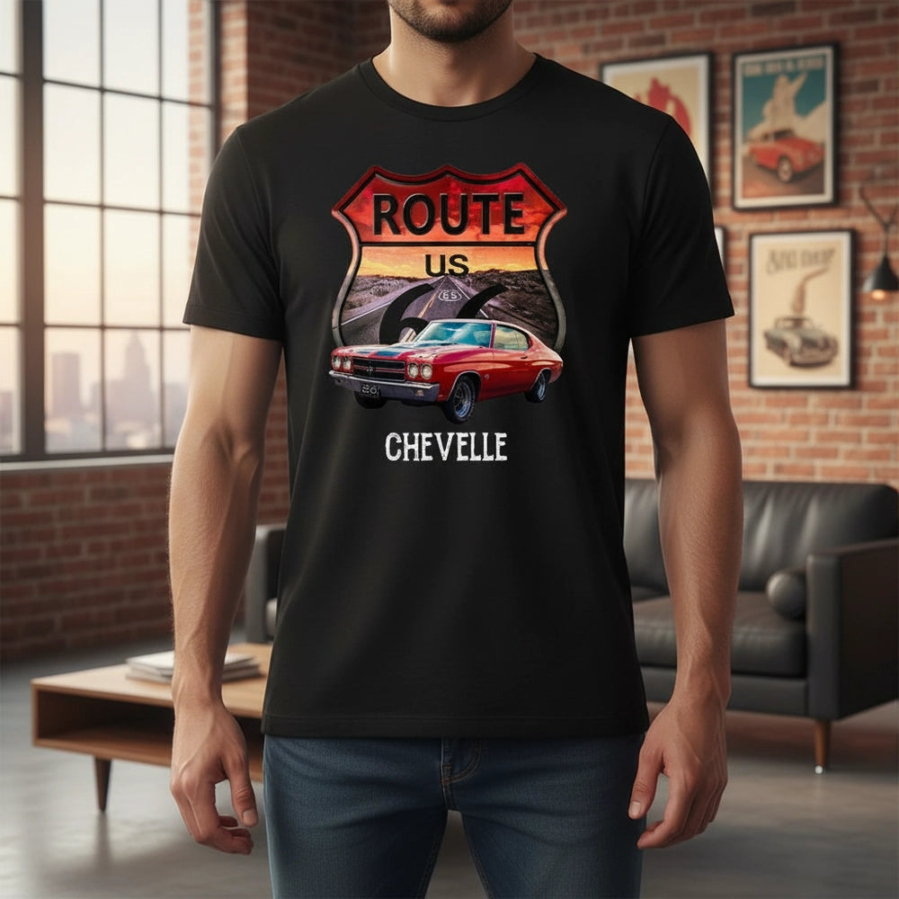 Custom Photo T-Shirt with Route 66 Chevelle Design lifestyle photo