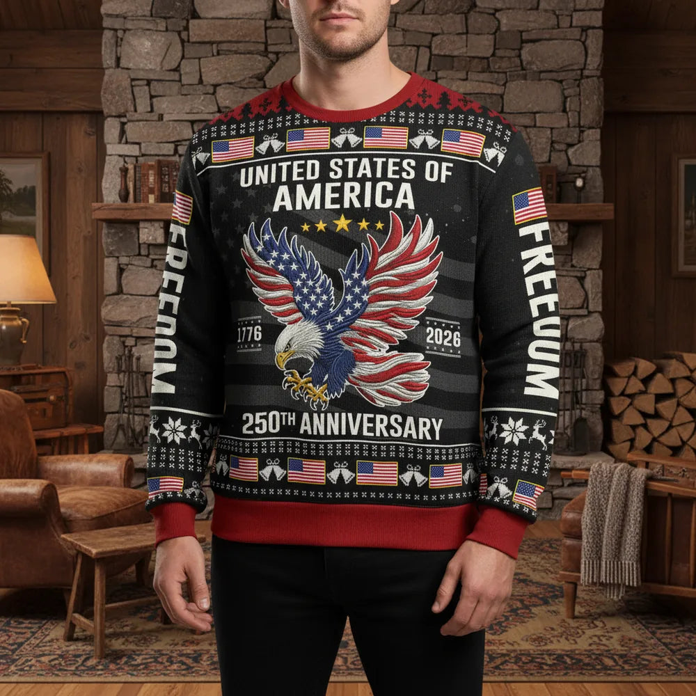 Custom Personalized Sweater with American Eagle and Freedom Text lifestyle photo
