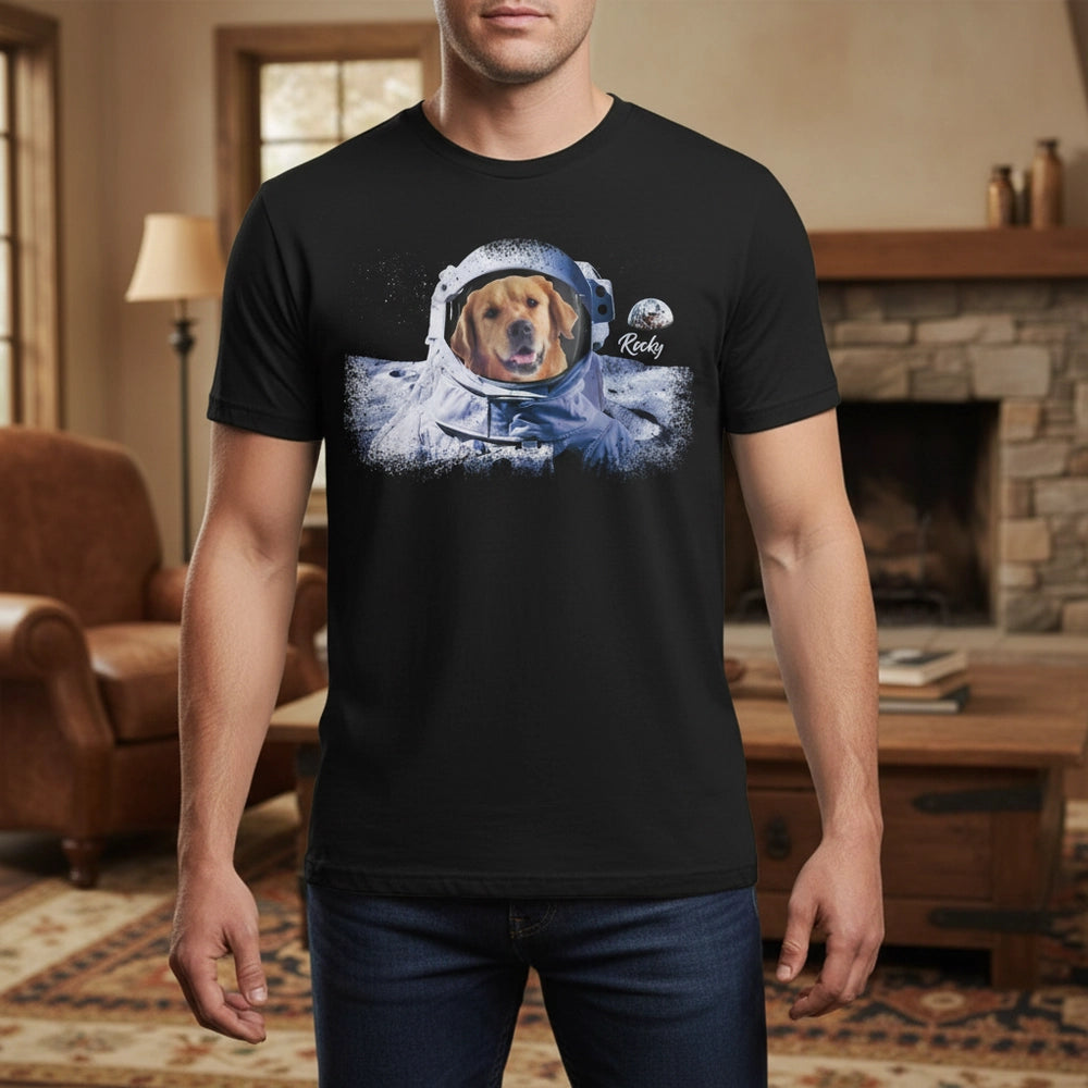 Custom Photo Upload T-Shirt with Pet Astronaut in Space lifestyle photo