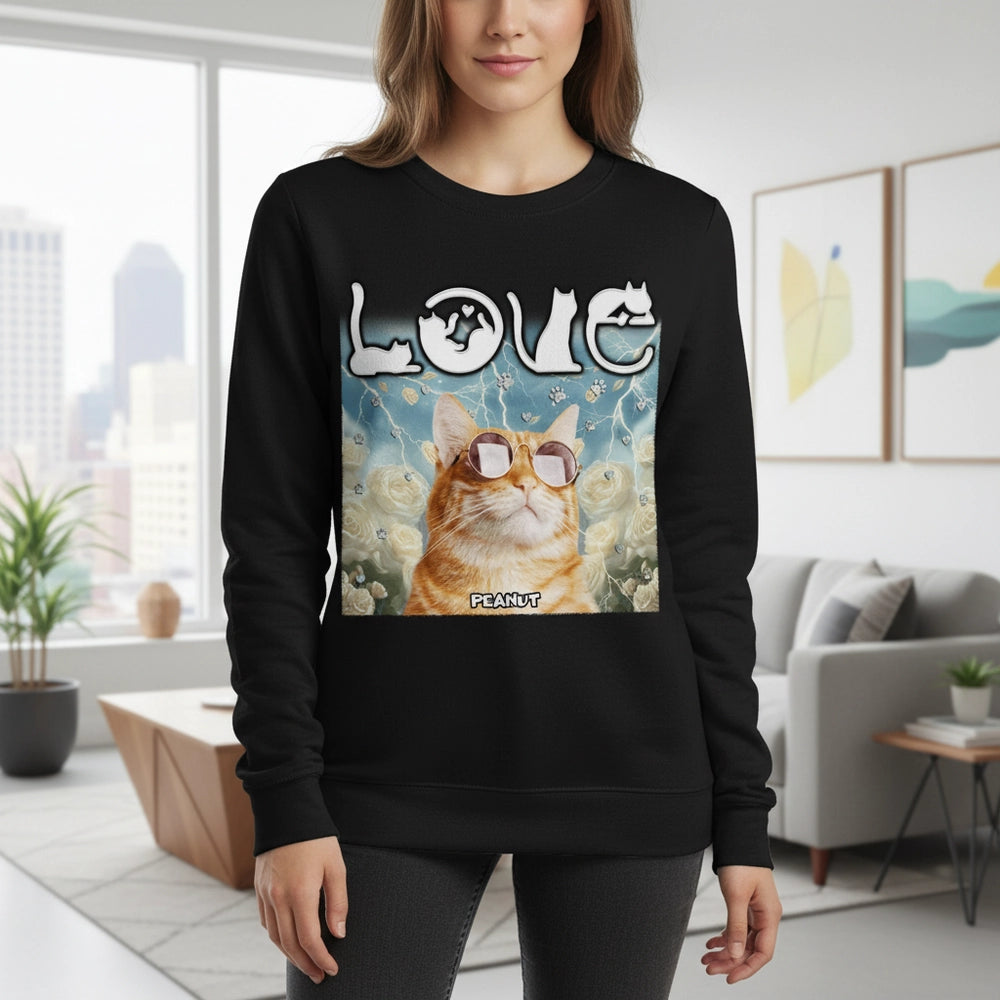 Custom Photo Upload Hoodie with Cat Love Design & Roses lifestyle photo