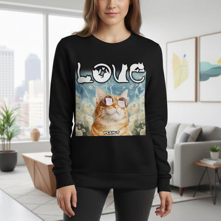 Custom Photo Upload Hoodie with Cat Love Design & Roses lifestyle photo
