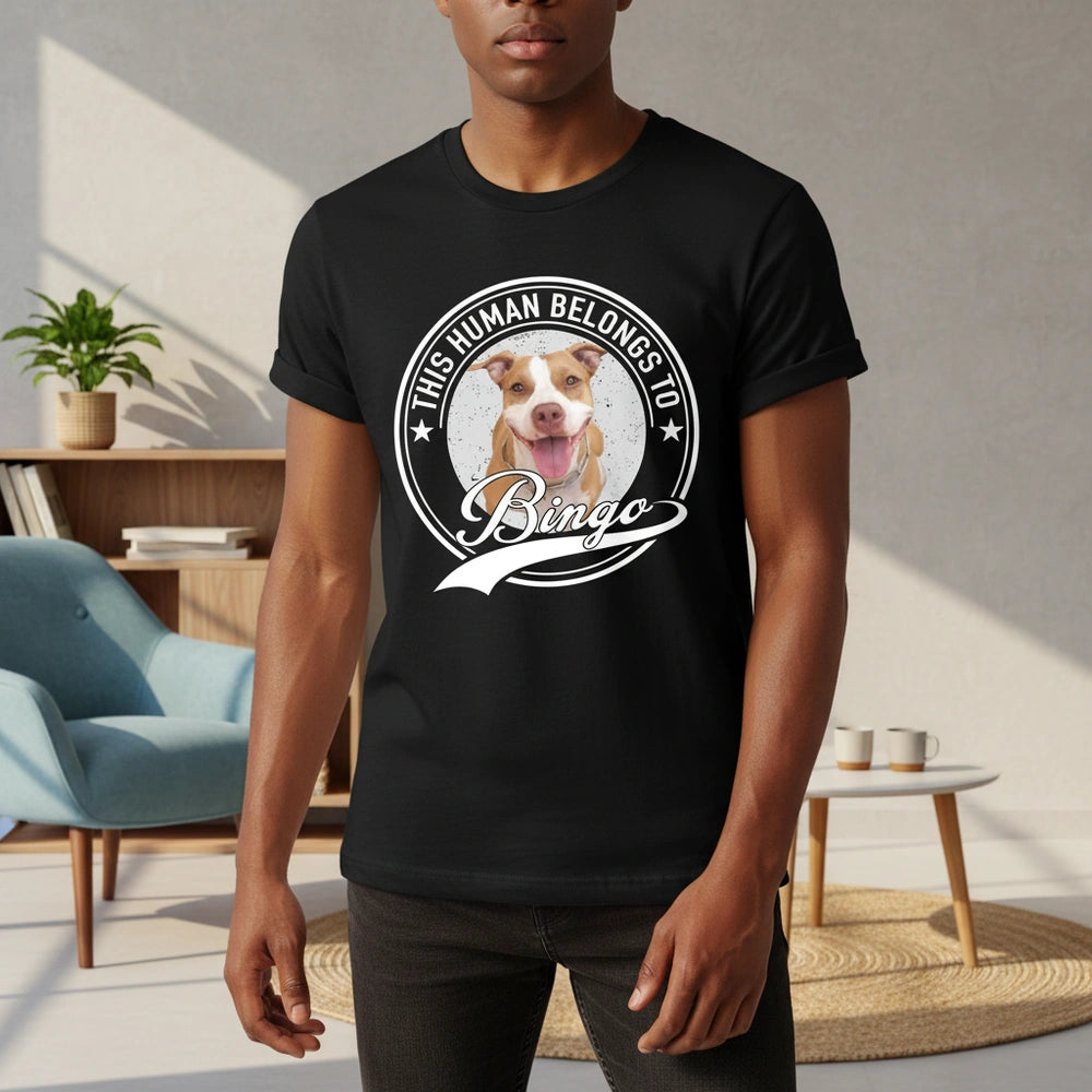 Human Belongs To Dog Cat Personalized Custom Photo Dog Cat Pet T-Shirt lifestyle photo