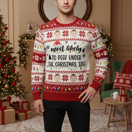 Custom Photo Upload Most Likely to Peek Under the Christmas Tree Sweater lifestyle photo