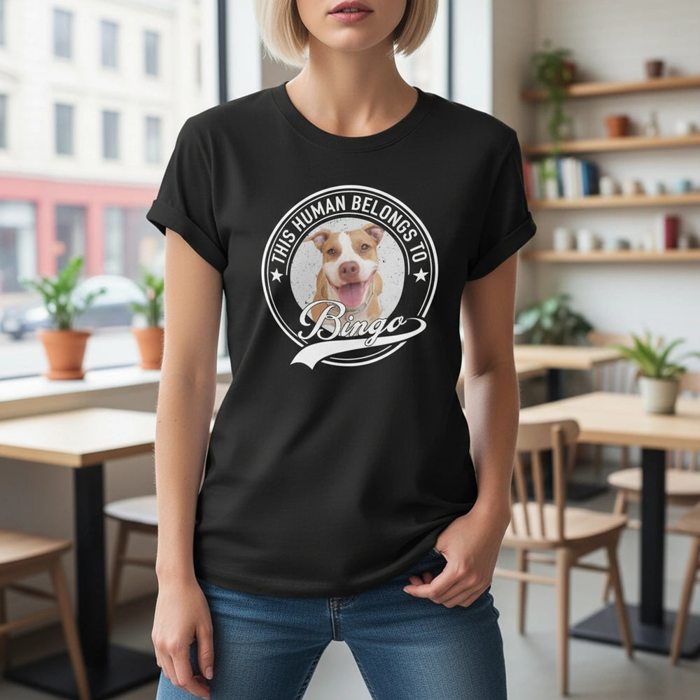 Human Belongs To Dog Cat Personalized Custom Photo Dog Cat Pet Backside T-Shirt lifestyle photo