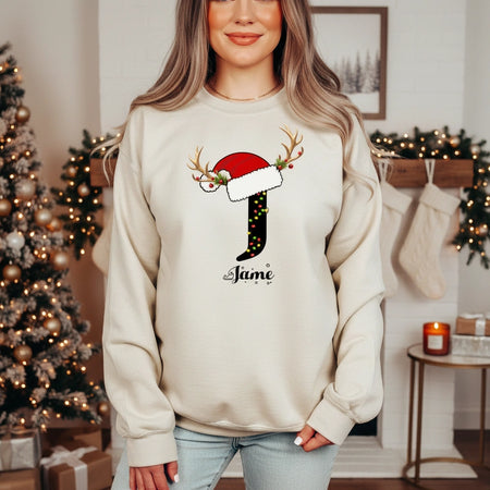 Custom Personalized Sweatshirt with Santa Hat and Reindeer Antlers lifestyle photo