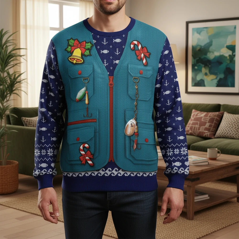 Custom Photo Upload Sweater with Merry Fishmas Fishing Theme lifestyle photo