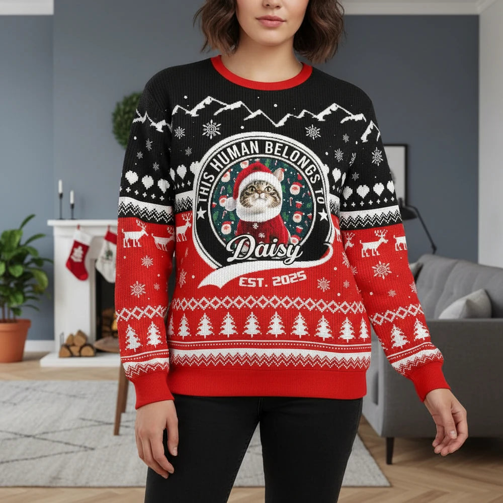 Custom Photo Upload This Human Belongs To Sweater with Reindeer lifestyle photo