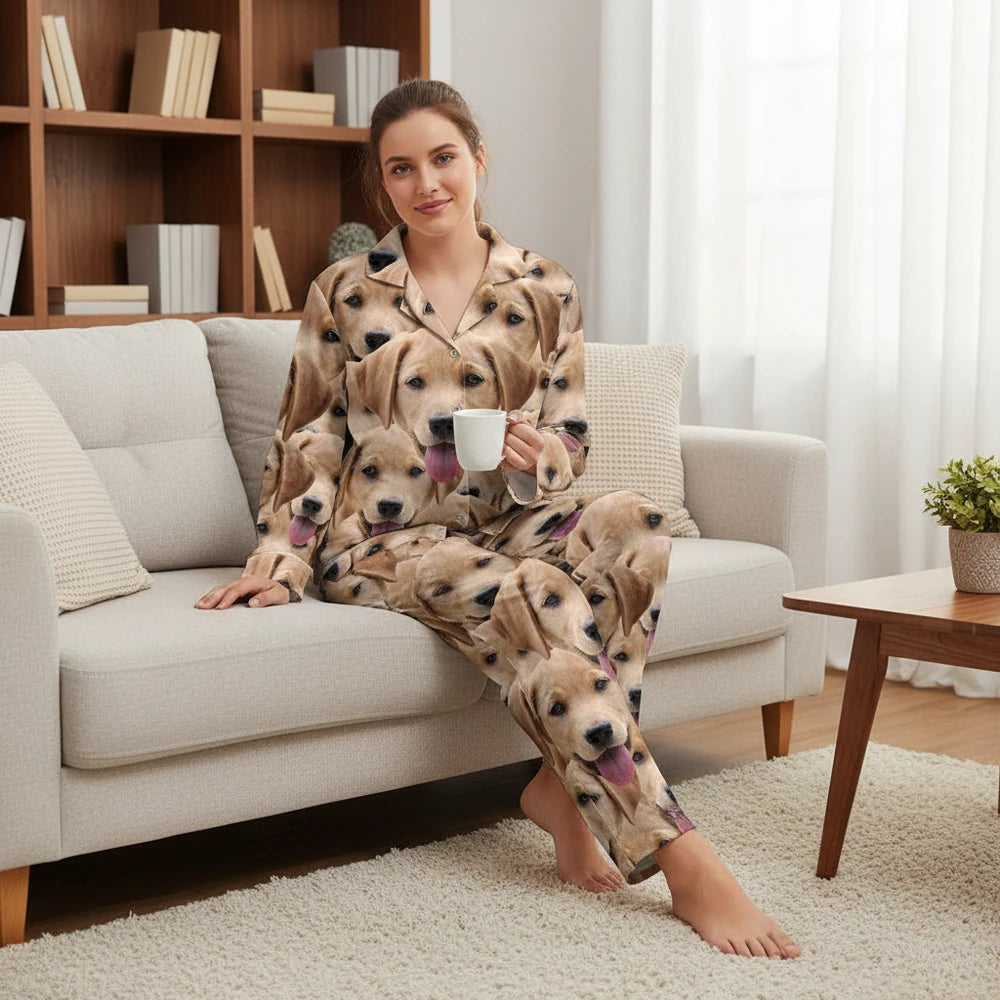 Custom Photo Upload Pajamas with Golden Retriever Faces lifestyle photo