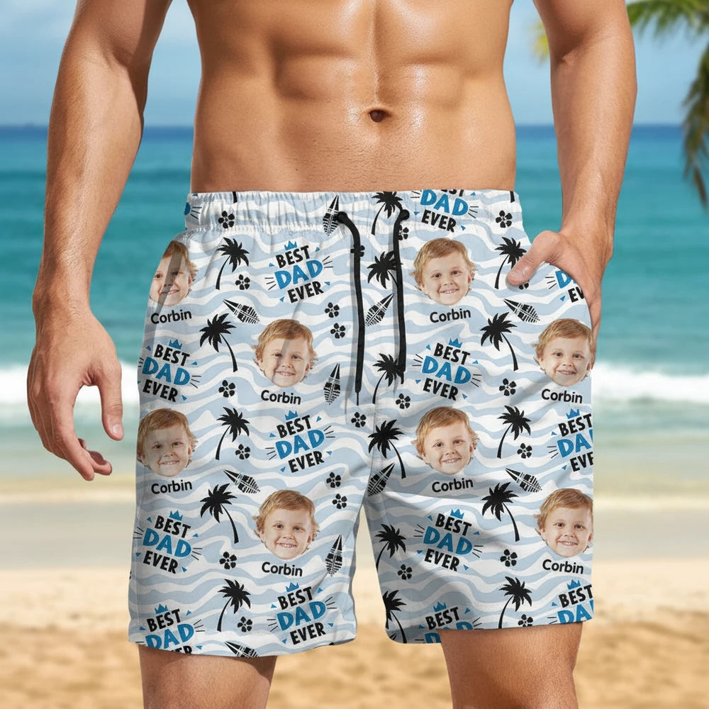 Custom Photo Upload Beach Shorts with Best Dad Ever & Palm Trees lifestyle photo