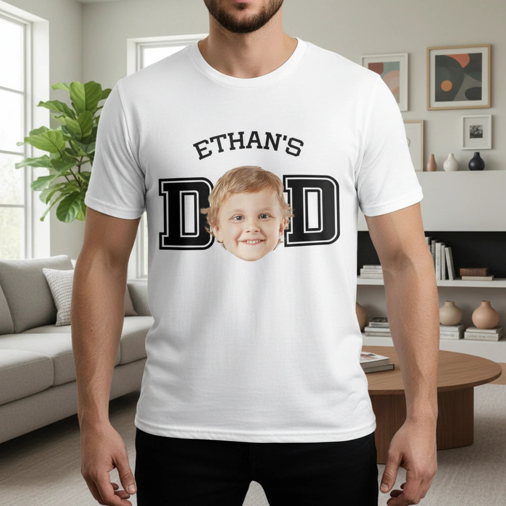 Custom Photo Upload T-Shirt with DAD Varsity Lettering lifestyle photo