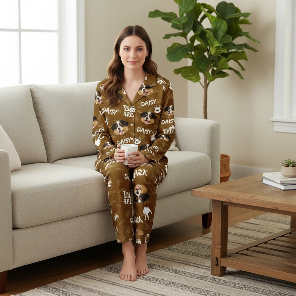 Custom Photo Upload Pajamas with Dog Faces and Jeep Icons lifestyle photo