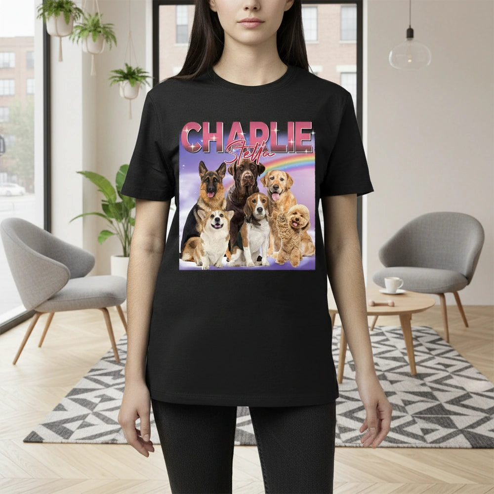 Custom Photo Upload T-Shirt with Rainbow and Dog Collage lifestyle photo