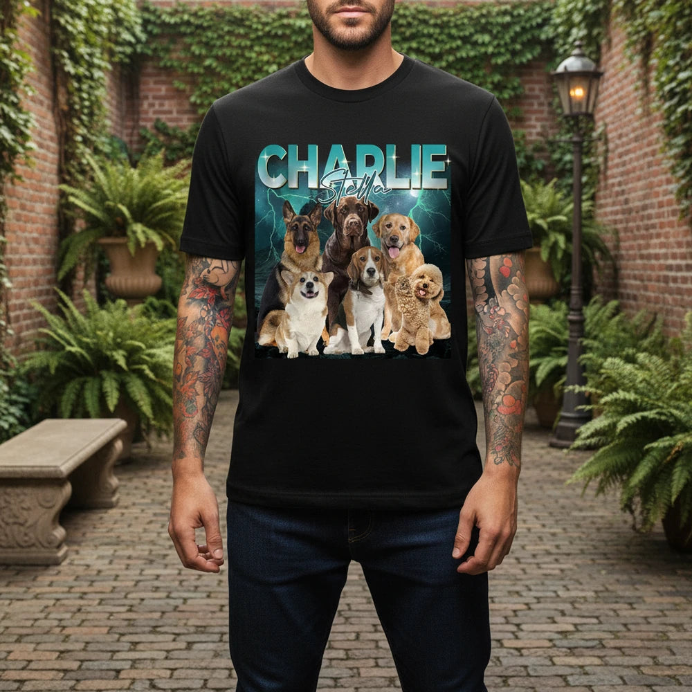 Custom Upload T-Shirt with Dogs and Lightning Background lifestyle photo