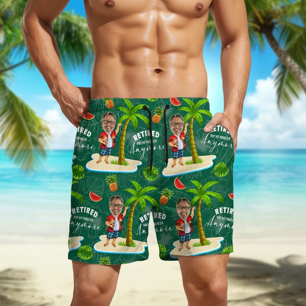 Custom Photo Beach Shorts with Retired Not My Problem Anymore lifestyle photo