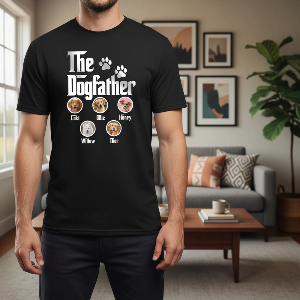 Custom Photo Upload The Dogfather T-Shirt with Paw Prints lifestyle photo