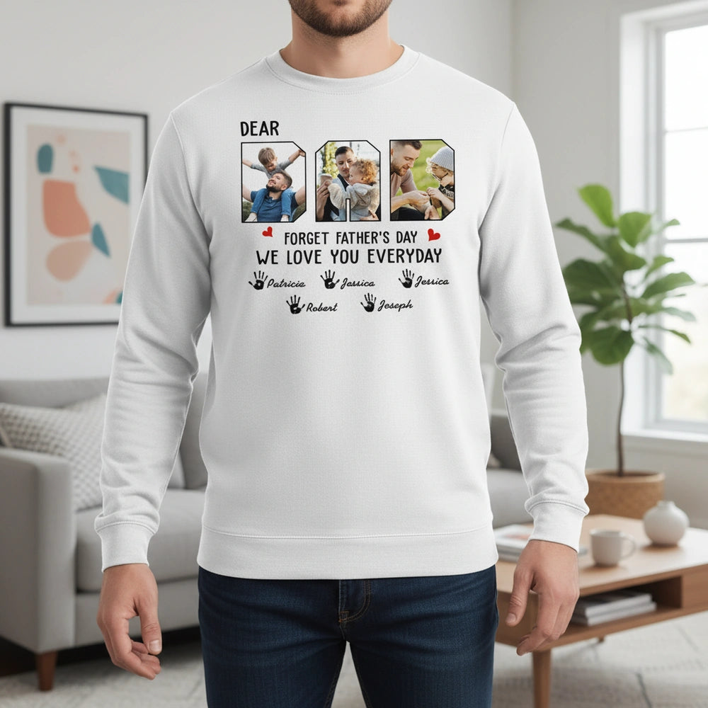 Custom Photo Upload Hoodie with Dear Dad and Handprints lifestyle photo