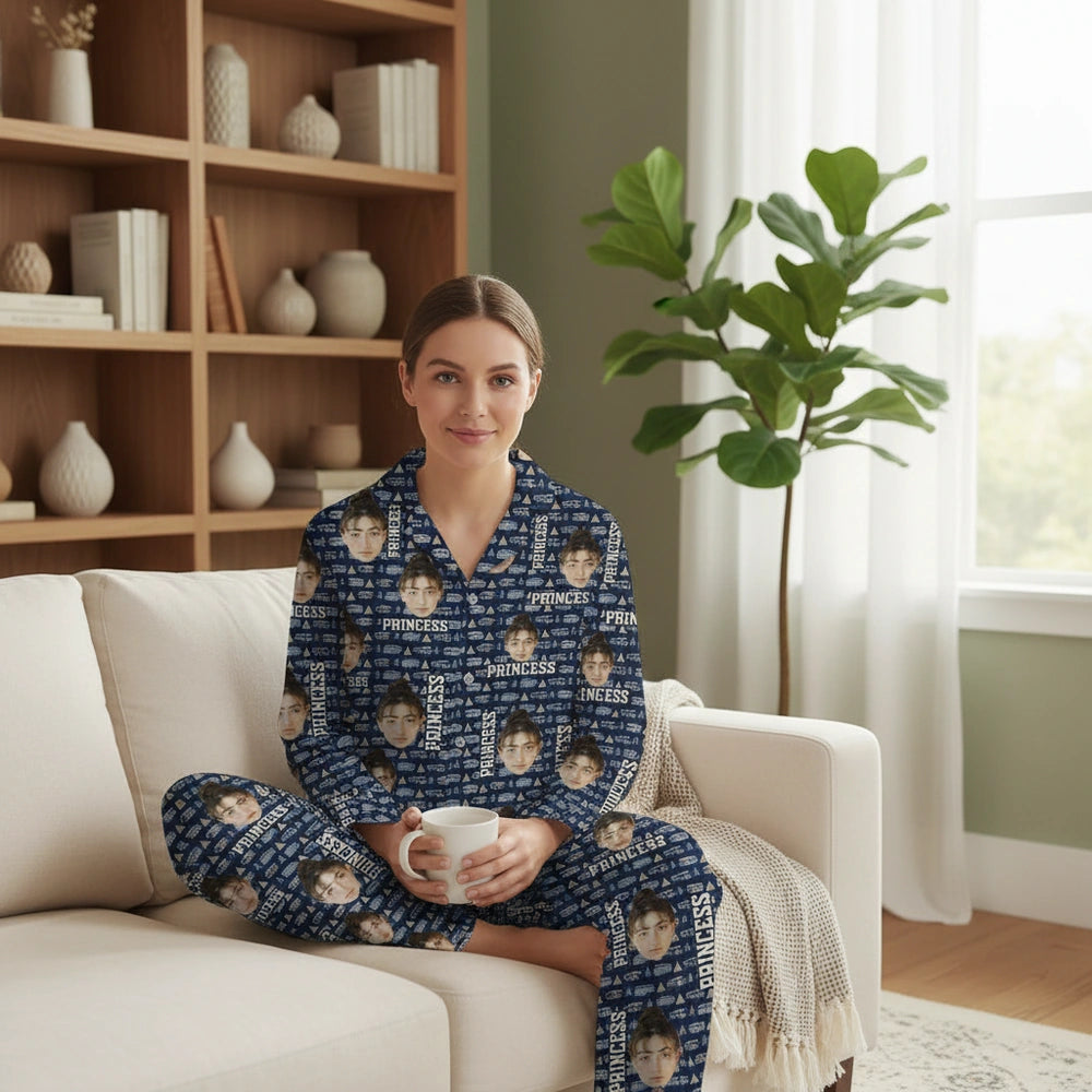 Custom Photo Upload Pajamas with Princess Text and Crown Pattern lifestyle photo