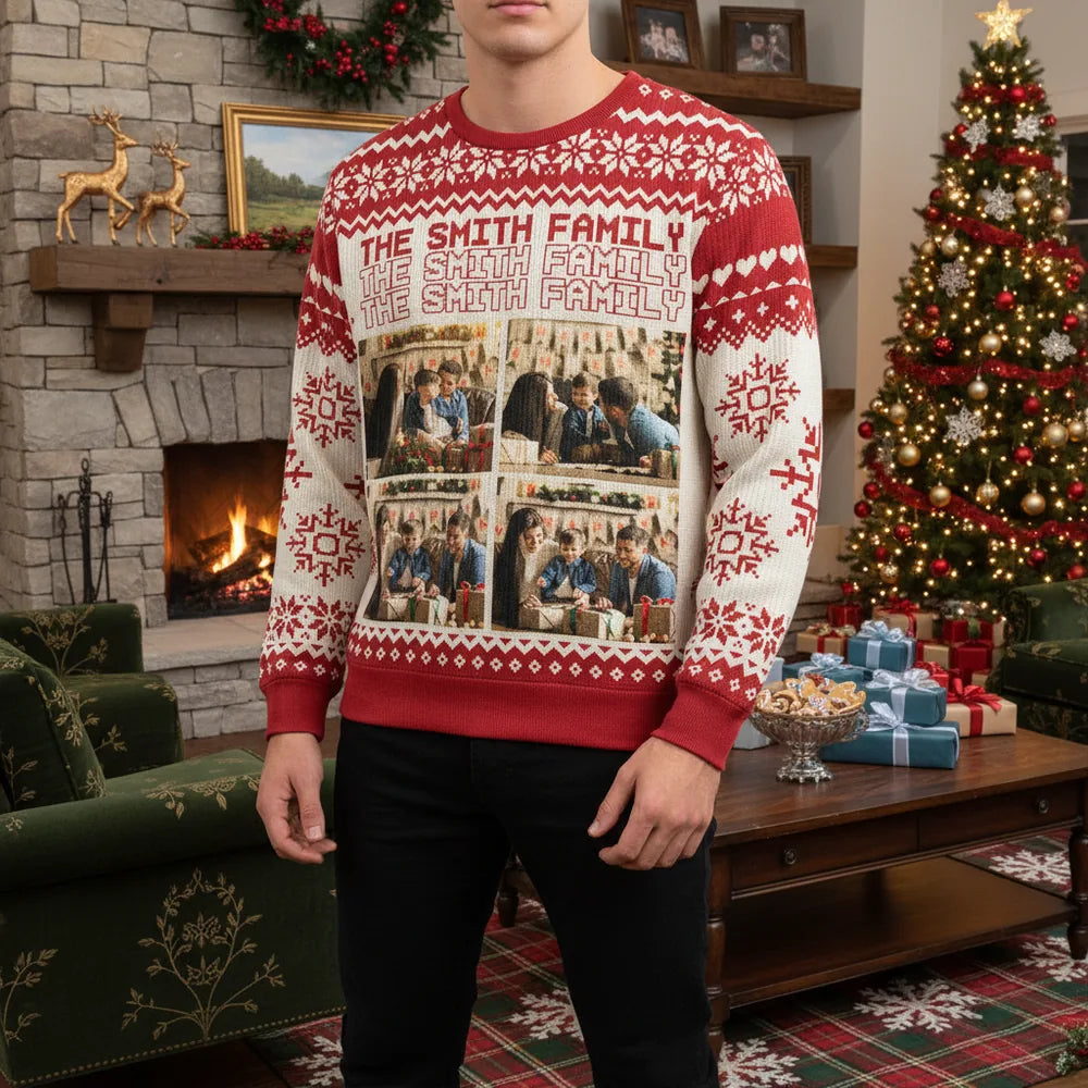 Custom Photo Upload Sweater with Snowflakes & Fair Isle Pattern lifestyle photo